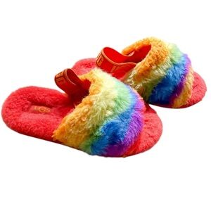 Ugg Fluff Yeah Rainbow Cali Collage Slide Sandal Shoes Youth Size (9C in US)